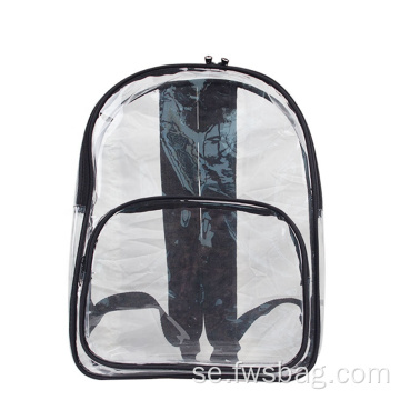 Billig vattentät vin Custom Transparent PVC Se genom skolsäkerhetshögskolestudent Clear Bookbag Backpack -logotyp